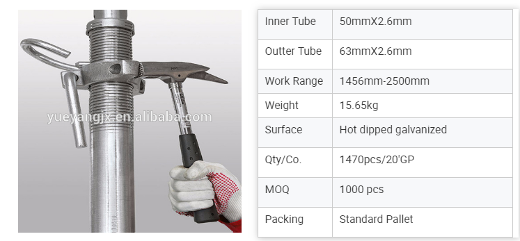 Parameters of Heavy Duty Adjustable Shoring Prop For Formwork Support