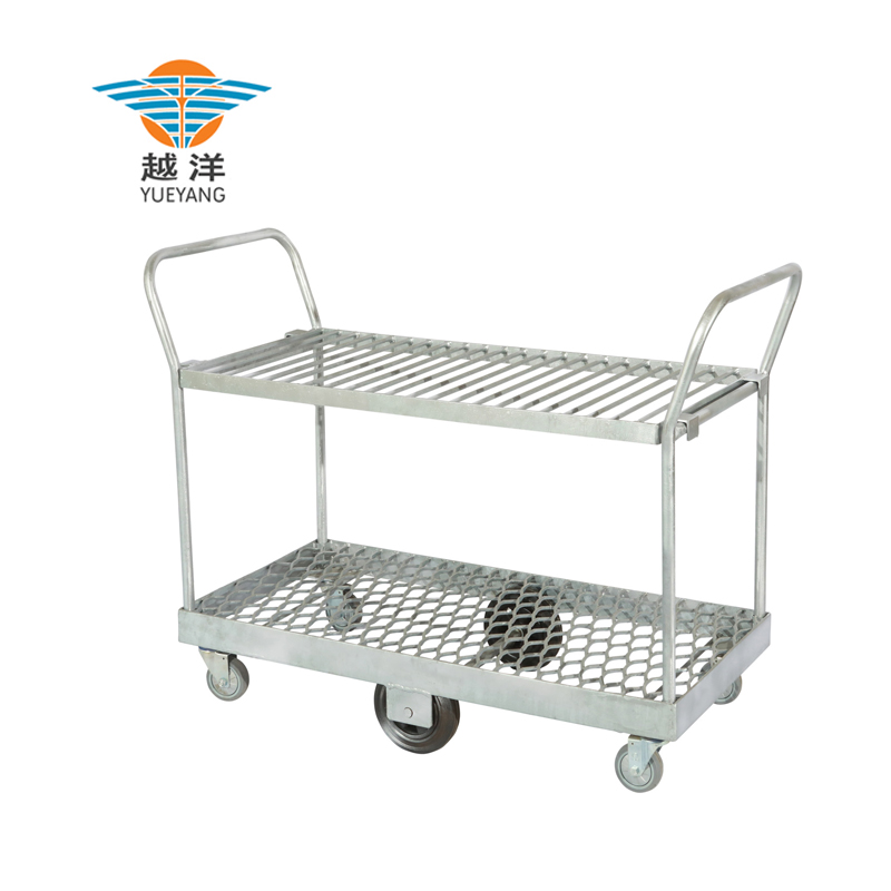 Heavy Duty Platform Stock Double Decks Hand Trolley with 6 Wheels for Commercial Sites and Warehouses