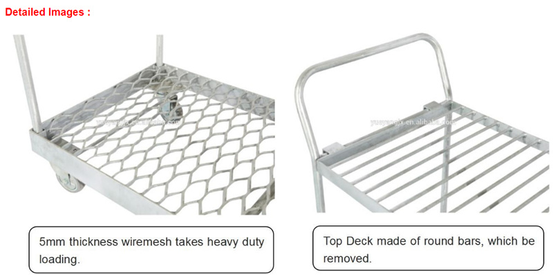 detail images about Heavy Duty Platform Stock Double Decks Hand Trolley with 6 Wheels for Commercial Sites and Warehouses