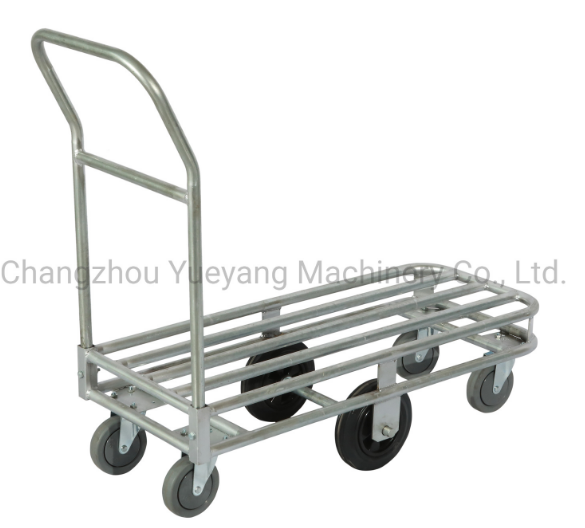 display of Heavy Duty Platform Hand Trolley with 6 Wheels for Use on Commercial Sites and Warehouses