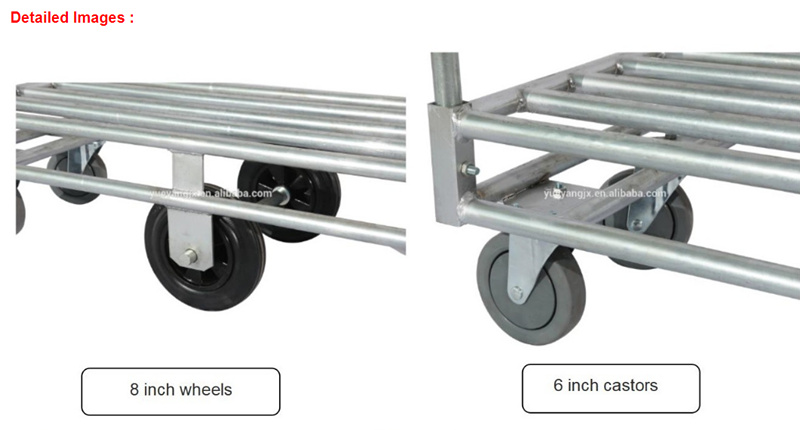 detail images about Heavy Duty Platform Hand Trolley with 6 Wheels for Use on Commercial Sites and Warehouses