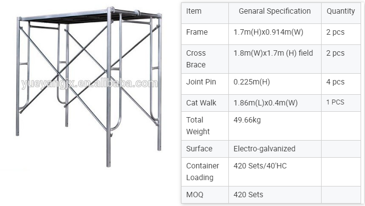 Parameters of Walk Through H Frame Scaffolding System For Builder